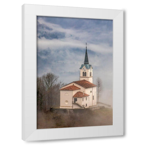 Slovenia-church on the hillside in Kobarid White Modern Wood Framed Art Print by Looney, Hollice