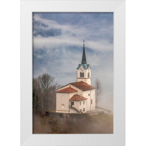 Slovenia-church on the hillside in Kobarid White Modern Wood Framed Art Print by Looney, Hollice