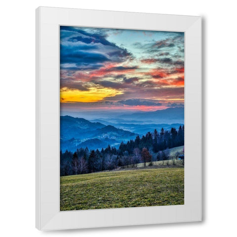 Slovenia-Poljane Sora Valley-hillside near Gorenja Vas in early morning light White Modern Wood Framed Art Print by Looney, Hollice