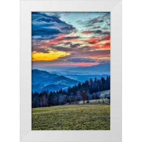 Slovenia-Poljane Sora Valley-hillside near Gorenja Vas in early morning light White Modern Wood Framed Art Print by Looney, Hollice