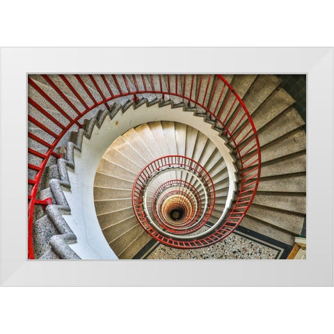 Slovenia-Ljubljana-circular staircase White Modern Wood Framed Art Print by Looney, Hollice