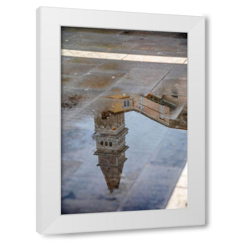 Slovenia-Piran Reflection of a tower after the rain White Modern Wood Framed Art Print by Looney, Hollice