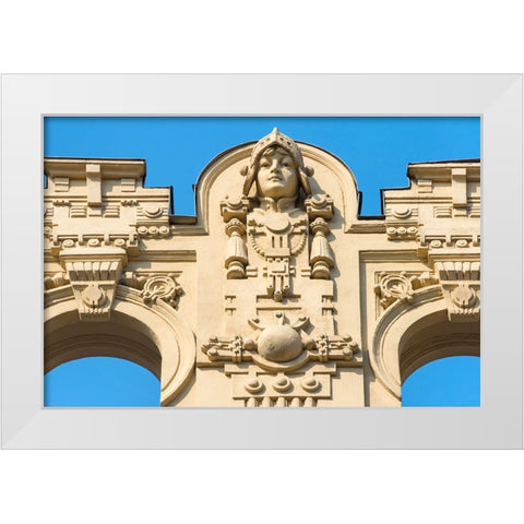 Art Nouveau building on Alberta Street in central Riga-Latvia White Modern Wood Framed Art Print by Su, Keren
