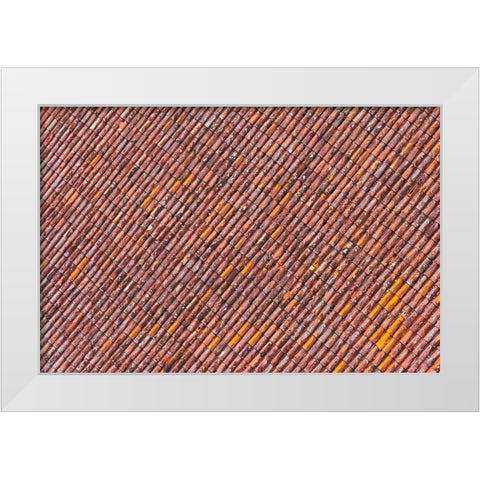 Red tile roof of Turaida Castle-Turaida-Latvia White Modern Wood Framed Art Print by Su, Keren