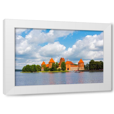 Trakai Island Castle on Lake Galve-Lithuania White Modern Wood Framed Art Print by Su, Keren
