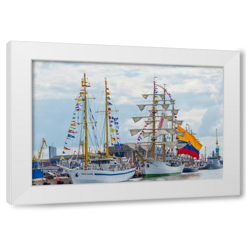 Tall sailboats in the harbor during Klaipeda Sea Festival-Klaipeda-Lithuania White Modern Wood Framed Art Print by Su, Keren
