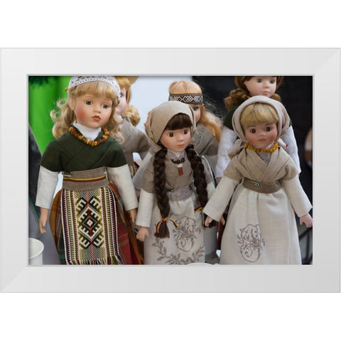 Lithuanian girl dolls-Klaipeda-Lithuania White Modern Wood Framed Art Print by Su, Keren