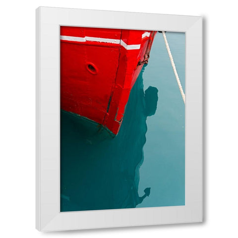 Red boat on the ocean-Narsarsuaq-Greenland White Modern Wood Framed Art Print by Su, Keren