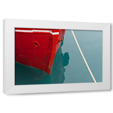 Red boat on the ocean-Narsarsuaq-Greenland White Modern Wood Framed Art Print by Su, Keren