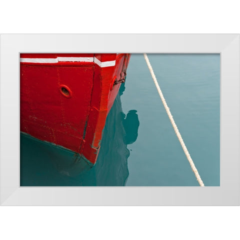 Red boat on the ocean-Narsarsuaq-Greenland White Modern Wood Framed Art Print by Su, Keren