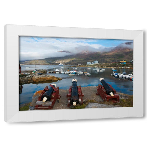 Cannon artillery overlooking the harbor-Qeqertarsuaq-Greenland White Modern Wood Framed Art Print by Su, Keren