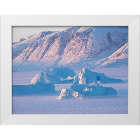 Icebergs frozen into the sea ice of the Uummannaq Fjord System during winter  White Modern Wood Framed Art Print by Zwick, Martin