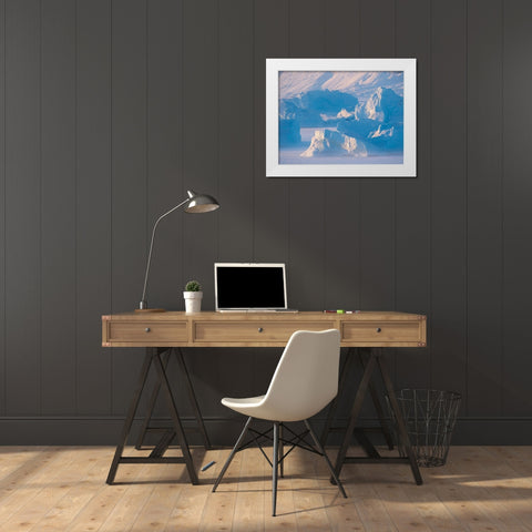 Icebergs frozen into the sea ice of the Uummannaq Fjord System during winter  White Modern Wood Framed Art Print by Zwick, Martin