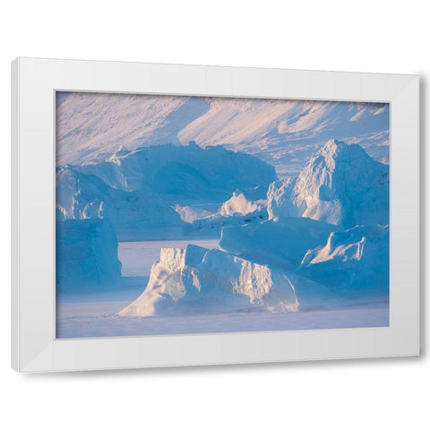 Icebergs frozen into the sea ice of the Uummannaq Fjord System during winter  White Modern Wood Framed Art Print by Zwick, Martin