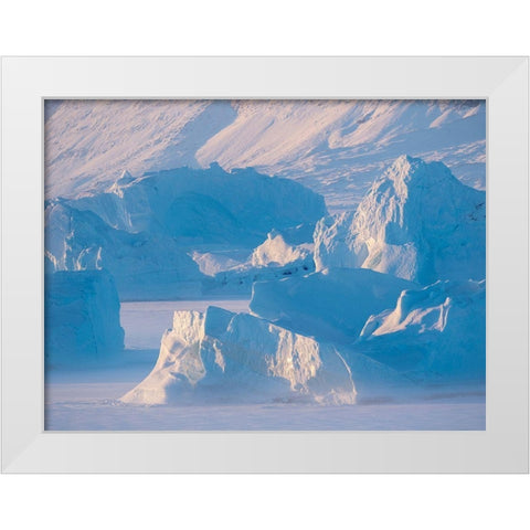 Icebergs frozen into the sea ice of the Uummannaq Fjord System during winter  White Modern Wood Framed Art Print by Zwick, Martin