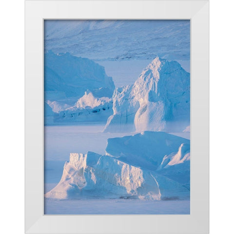 Icebergs frozen into the sea ice of the Uummannaq Fjord System during winter  White Modern Wood Framed Art Print by Zwick, Martin