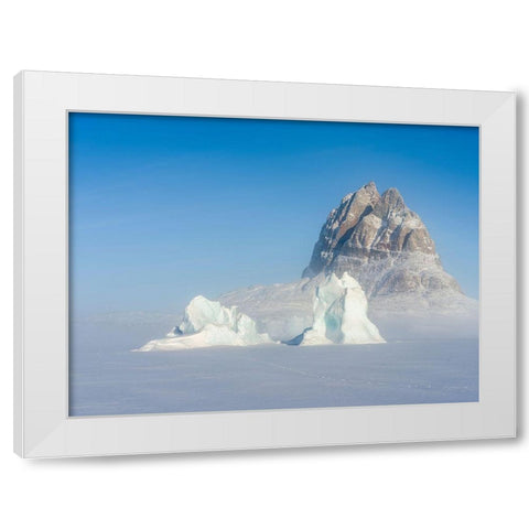 Icebergs frozen into the sea ice of the Uummannaq Fjord System during winter  White Modern Wood Framed Art Print by Zwick, Martin