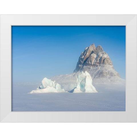 Icebergs frozen into the sea ice of the Uummannaq Fjord System during winter  White Modern Wood Framed Art Print by Zwick, Martin