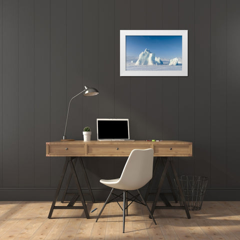Icebergs frozen into the sea ice of the Uummannaq Fjord System during winter  White Modern Wood Framed Art Print by Zwick, Martin