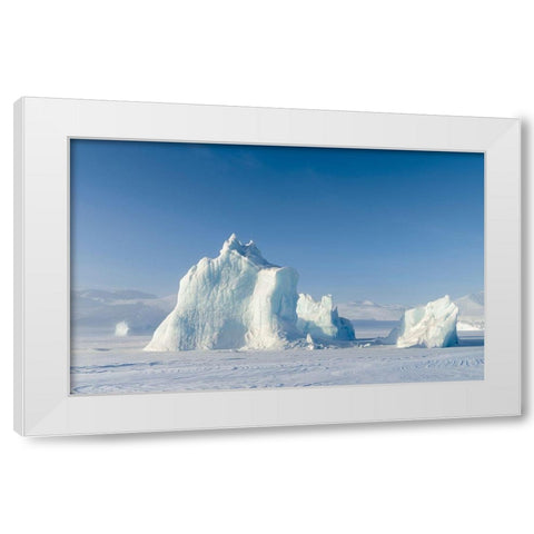 Icebergs frozen into the sea ice of the Uummannaq Fjord System during winter  White Modern Wood Framed Art Print by Zwick, Martin