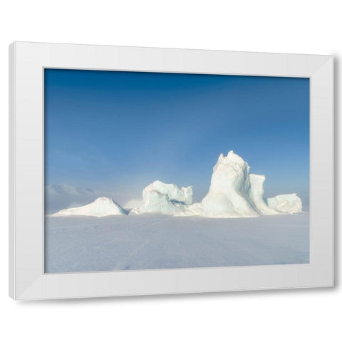 Icebergs frozen into the sea ice of the Uummannaq Fjord System during winter  White Modern Wood Framed Art Print by Zwick, Martin