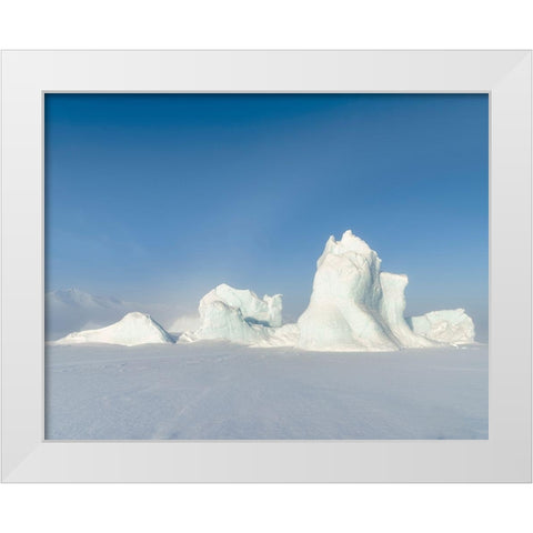 Icebergs frozen into the sea ice of the Uummannaq Fjord System during winter  White Modern Wood Framed Art Print by Zwick, Martin