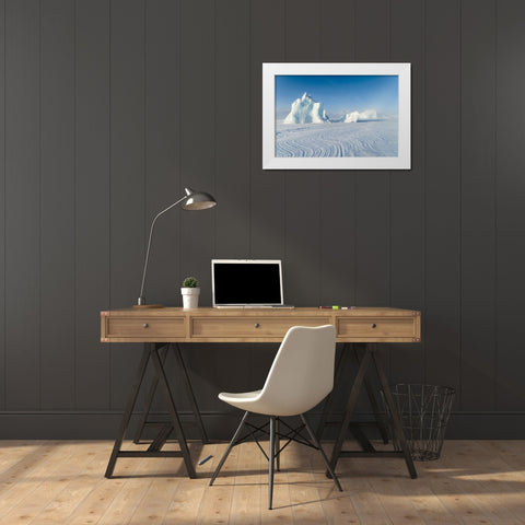 Icebergs frozen into the sea ice of the Uummannaq Fjord System during winter  White Modern Wood Framed Art Print by Zwick, Martin