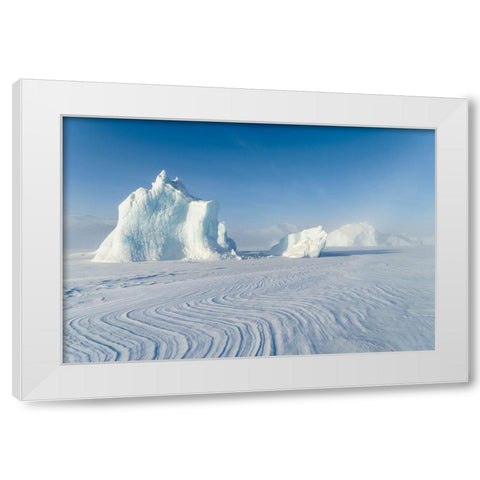 Icebergs frozen into the sea ice of the Uummannaq Fjord System during winter  White Modern Wood Framed Art Print by Zwick, Martin