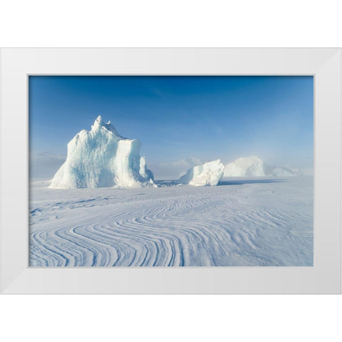 Icebergs frozen into the sea ice of the Uummannaq Fjord System during winter  White Modern Wood Framed Art Print by Zwick, Martin