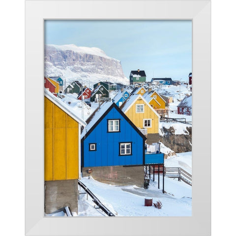 Town Uummannaq during winter in northern White Modern Wood Framed Art Print by Zwick, Martin