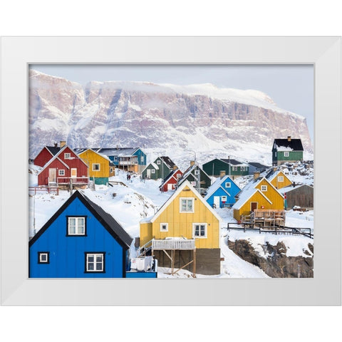 Town Uummannaq during winter in northern White Modern Wood Framed Art Print by Zwick, Martin
