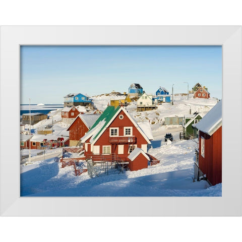 Winter in the town of Upernavik in the north of Greenland at the shore of Baffin Bay White Modern Wood Framed Art Print by Zwick, Martin