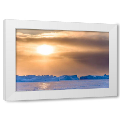 Sunset during winter at the Ilulissat Fjord-located in the Disko Bay in West Greenland White Modern Wood Framed Art Print by Zwick, Martin