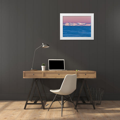 Sunrise during winter at the Ilulissat Fjord-located in the Disko Bay in West Greenland White Modern Wood Framed Art Print by Zwick, Martin