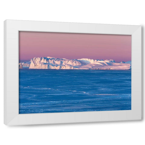 Sunrise during winter at the Ilulissat Fjord-located in the Disko Bay in West Greenland White Modern Wood Framed Art Print by Zwick, Martin