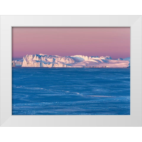 Sunrise during winter at the Ilulissat Fjord-located in the Disko Bay in West Greenland White Modern Wood Framed Art Print by Zwick, Martin