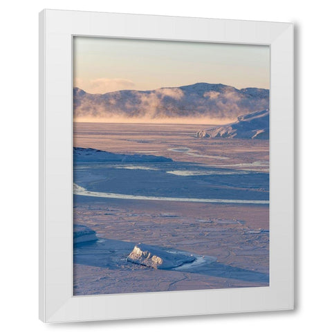 Sunrise during winter at the Ilulissat Fjord-located in the Disko Bay in West Greenland White Modern Wood Framed Art Print by Zwick, Martin