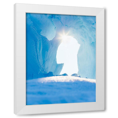 Iceberg frozen into the sea ice of the Uummannaq fjord system during winter-Greenland-Danish Territ White Modern Wood Framed Art Print by Zwick, Martin