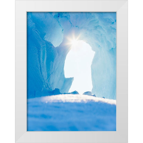 Iceberg frozen into the sea ice of the Uummannaq fjord system during winter-Greenland-Danish Territ White Modern Wood Framed Art Print by Zwick, Martin