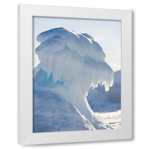 Iceberg frozen into the sea ice of the Uummannaq fjord system during winter-Greenland-Danish Territ White Modern Wood Framed Art Print by Zwick, Martin