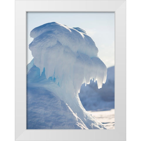 Iceberg frozen into the sea ice of the Uummannaq fjord system during winter-Greenland-Danish Territ White Modern Wood Framed Art Print by Zwick, Martin