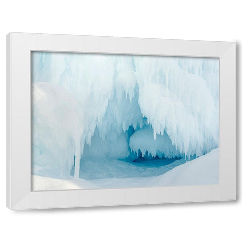 Iceberg frozen into the sea ice of the Uummannaq fjord system during winter-Greenland-Danish Territ White Modern Wood Framed Art Print by Zwick, Martin