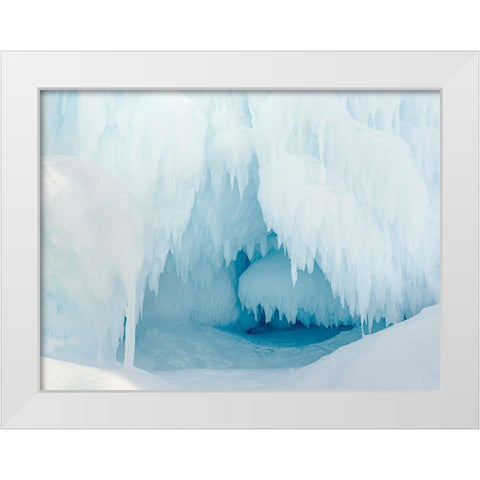 Iceberg frozen into the sea ice of the Uummannaq fjord system during winter-Greenland-Danish Territ White Modern Wood Framed Art Print by Zwick, Martin