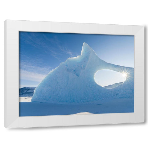Iceberg frozen into the sea ice of the Uummannaq fjord system during winter-Greenland-Danish Territ White Modern Wood Framed Art Print by Zwick, Martin