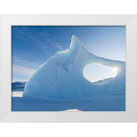 Iceberg frozen into the sea ice of the Uummannaq fjord system during winter-Greenland-Danish Territ White Modern Wood Framed Art Print by Zwick, Martin