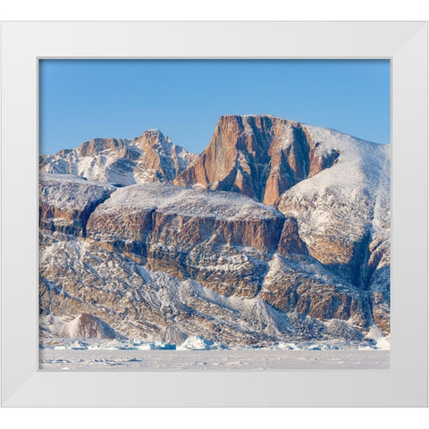 Icebergs in front of Appat Island-frozen into the sea ice of the Uummannaq fjord system during wint White Modern Wood Framed Art Print by Zwick, Martin