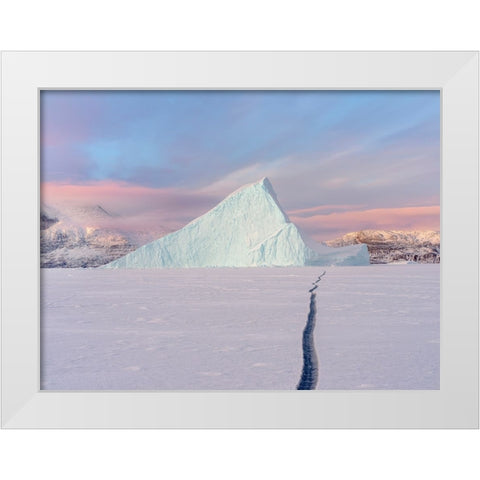 Icebergs in front of Storen Island-frozen into the sea ice of the Uummannaq fjord system during win White Modern Wood Framed Art Print by Zwick, Martin
