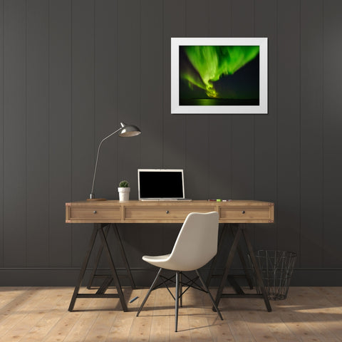 Northern lights over the fjord Nuup Kangerlua Danish Territory White Modern Wood Framed Art Print by Zwick, Martin