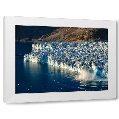 Ice calving. Knud Rasmussen Glacier-Sermiligaaq Fjord- Ammassalik- Danish Territory. White Modern Wood Framed Art Print by Zwick, Martin