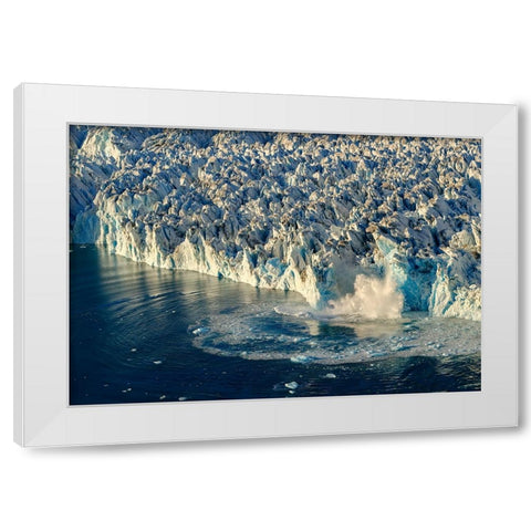 Ice calving. Knud Rasmussen Glacier-Sermiligaaq Fjord- Ammassalik- Danish Territory. White Modern Wood Framed Art Print by Zwick, Martin
